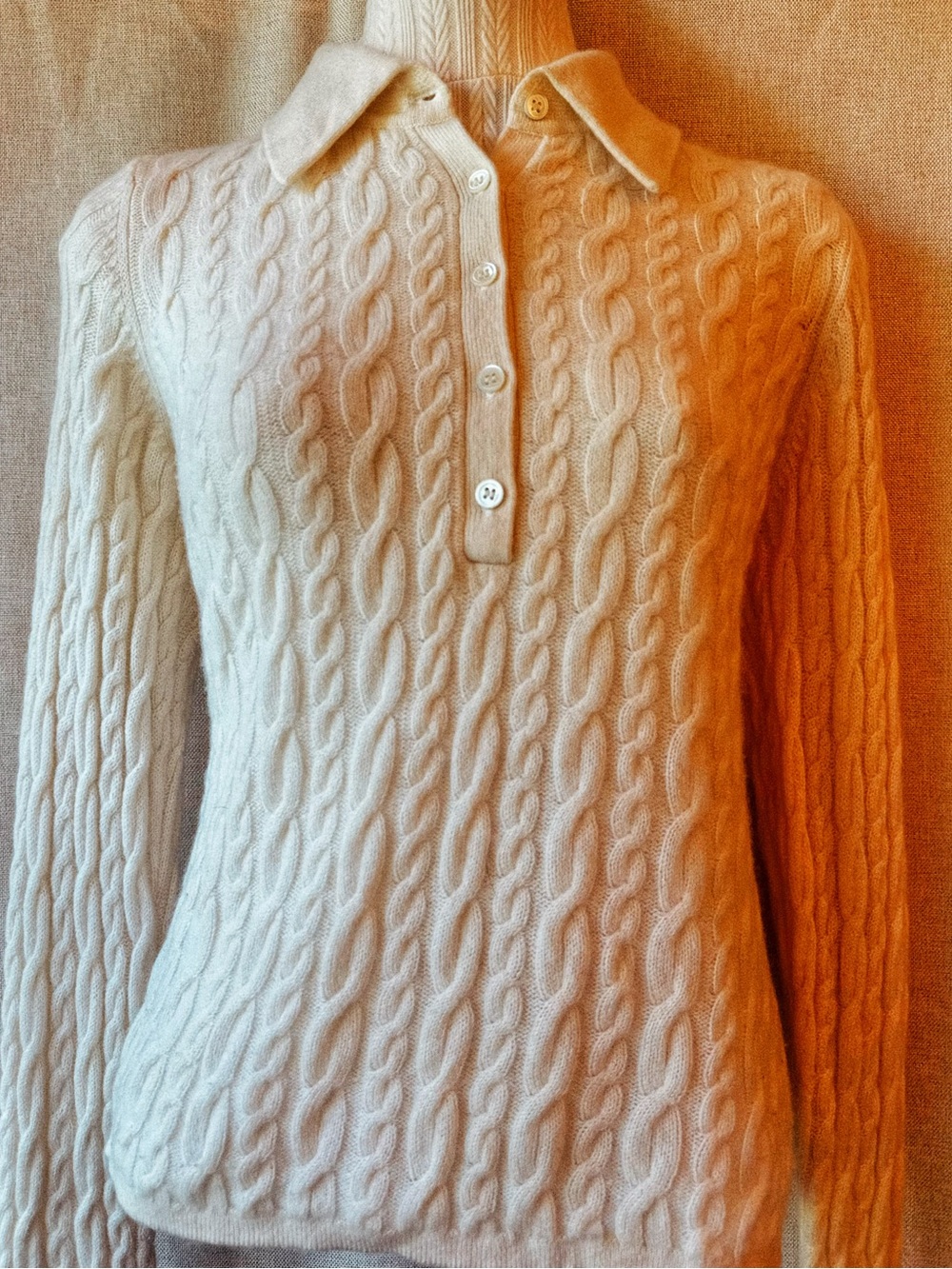 🐕‍🦺🤍 Sutton Studio 100% Cashmere Cable Knit Polo Sweater Petite Large